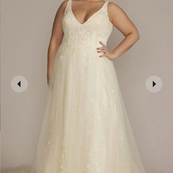 floral sequin feathered wedding dress Galina Signature size 18w - Picture 3 of 9